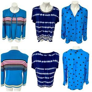 Worthington Top Petite Womens PXL Lot Work Office Polka Dot Sweater Blue Casual
